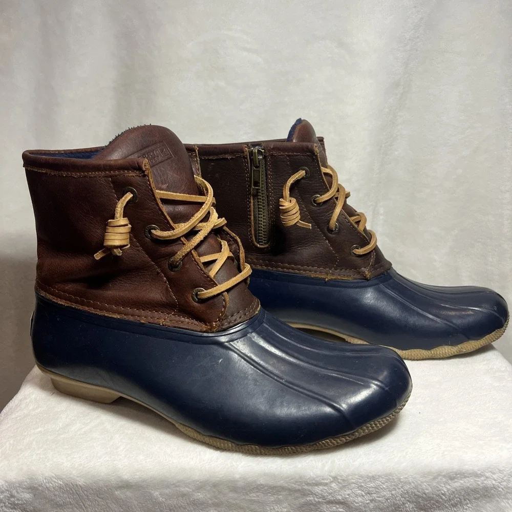 Sperry Top-Sider Saltwater Duck Boots Women's Size 8 Brown Navy Waterproof